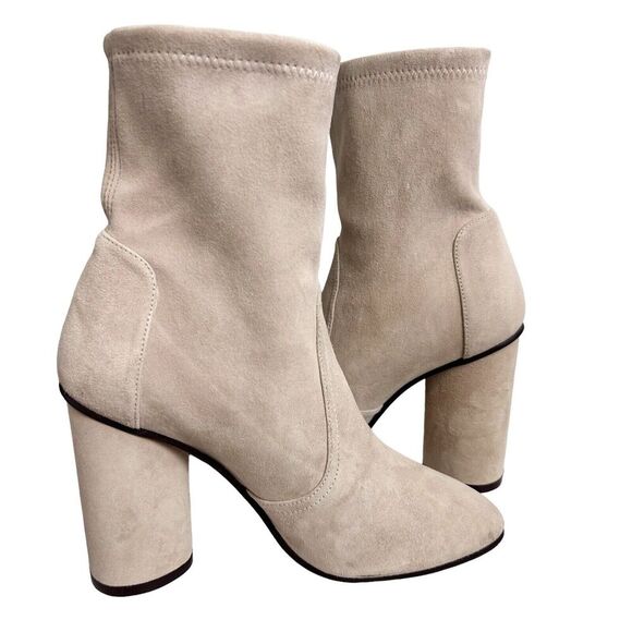 STUART WEITZMAN Boots Womens 6 Pink Margot Bootie Suede BLOCK CHUNKY SOCK $625 - Picture 5 of 12